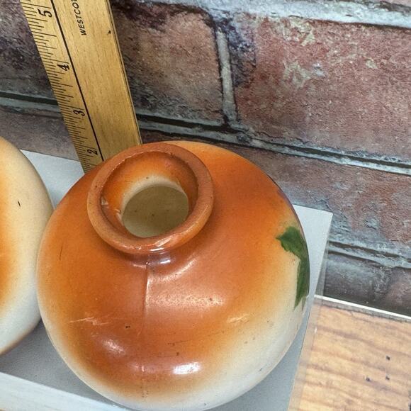 Set of 2 Antique 1900-1920's Fostoria Milk Glass Bulbous Vases Hand-Painted Rose - Picture 8 of 11